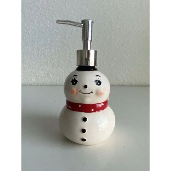 Johanna Parker Snowman Christmas Home Ceramic Liquid Soap Lotion Dispenser NEW - Picture 5 of 6